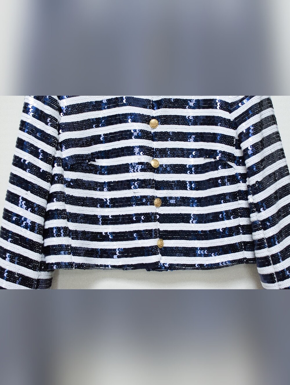 NWT J. Crew Collection Louisa Lady Jacket Sequin Blazer Striped Blue White Sz 8 - Picture 7 of 14
